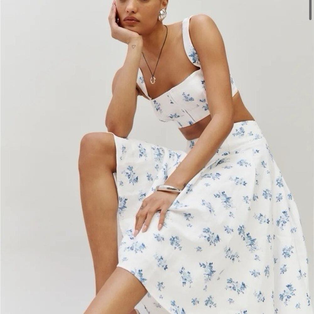 Reformation Santana 2 Piece Linen Set Floral Top Skirt